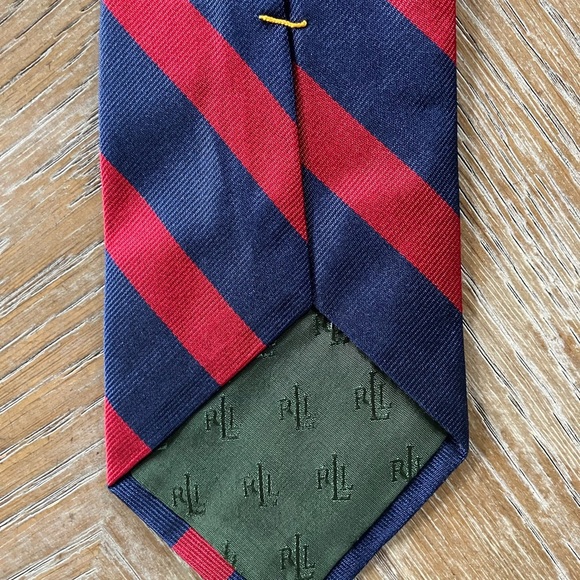 Vintage Lauren Ralph Lauren Blue & Red Stripe Silk Hand Finished Tie with Logo - Picture 6 of 11